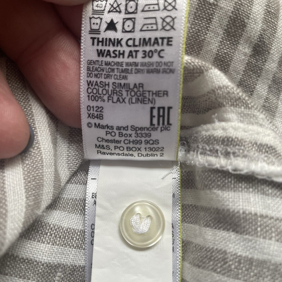 Pure Linen Shirt Women US 8 Brown White Striped Top Long Sleeve Lagenlook Blouse - Picture 12 of 14